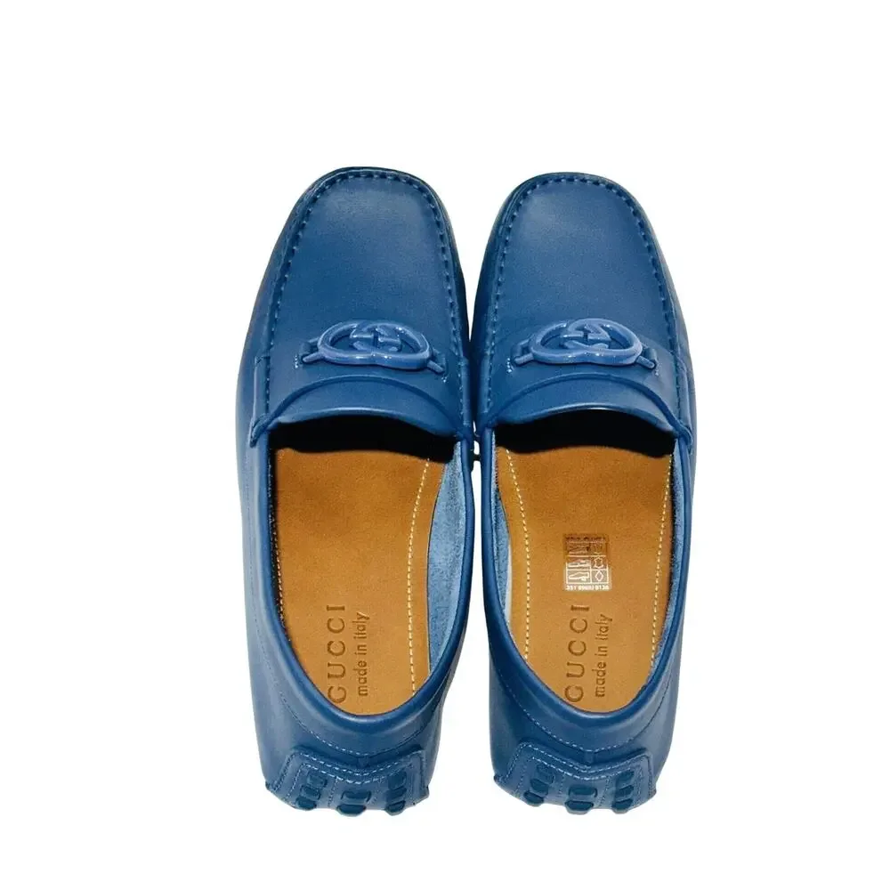 NIB Gucci Interlocking G Driver Size G 8.5 US 9 Moccasin Loafer Blue Indigo